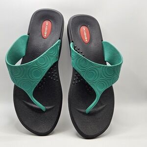 Okabashi Rubber Flip Flops Womens L (8/9) Comfort Slip On Teal Black Made In USA